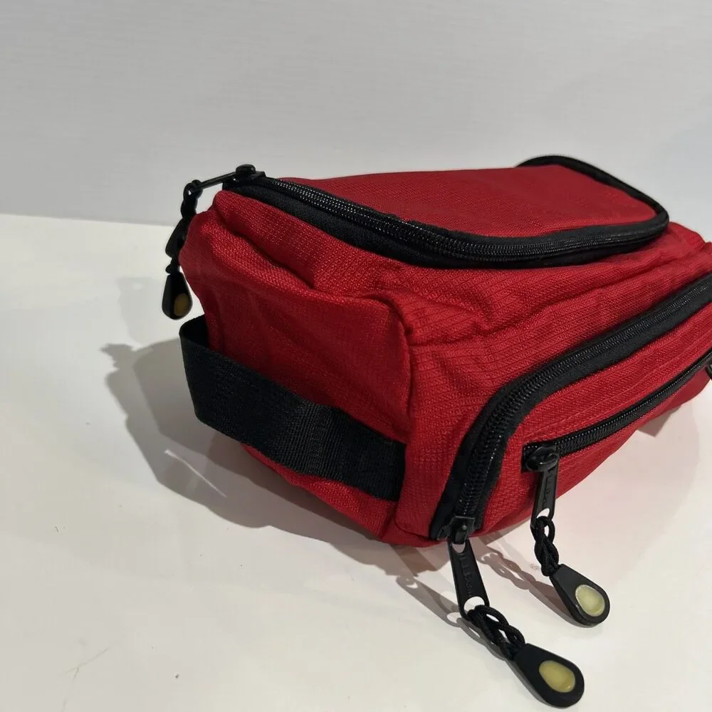 Vintage LL Bean Red Nylon Dopp Kit Travel Toiletry Bag Zippered Pockets